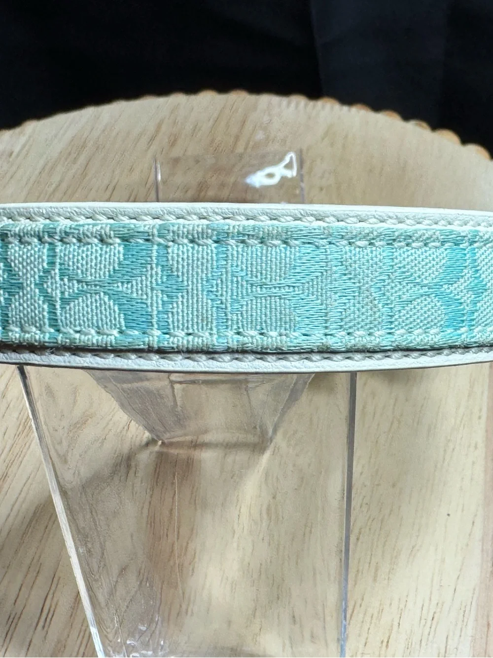 Coach baby blue canvas padded Leather Dog Collar with Bone Tag